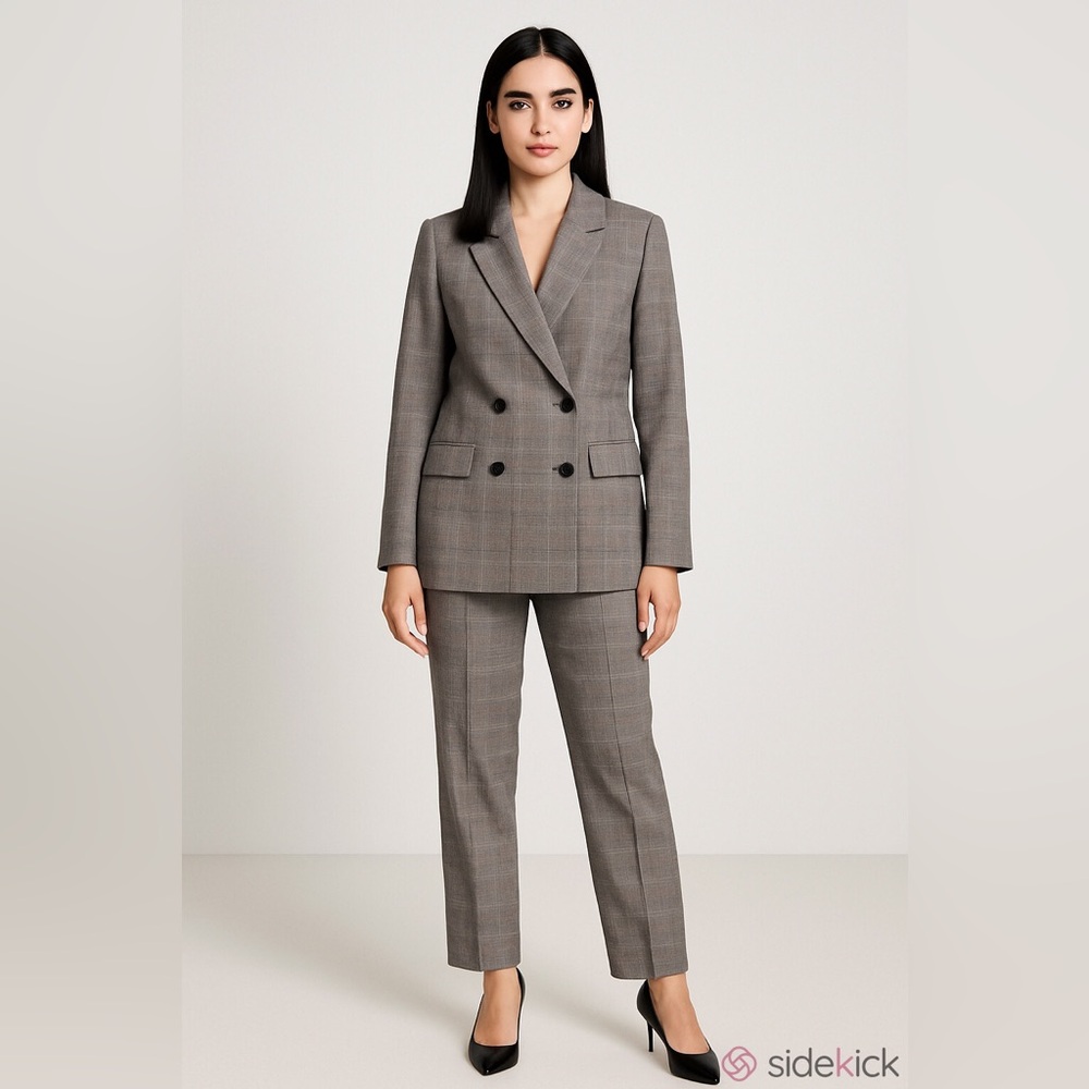 The Limited “Drew Fit” Gray Glen Plaid Double-Breasted Suit Jacket & Trousers 8P